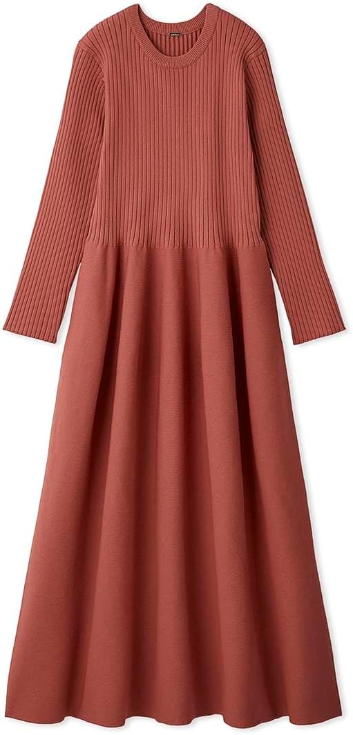 Amazon.co.jp: 構築パフスリーブフレアスカートリブニットワンピース